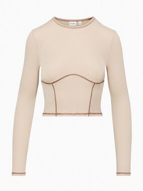 Aritzia Sunday Best Dove Tan Long-Sleeve Crop Top